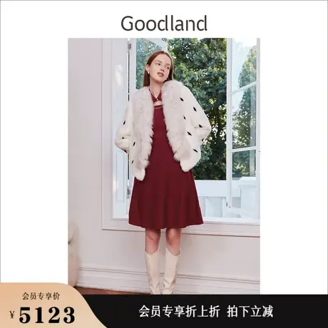 Goodland美地女装冬季狐狸毛领短款水貂毛皮草外套高级感商品大图