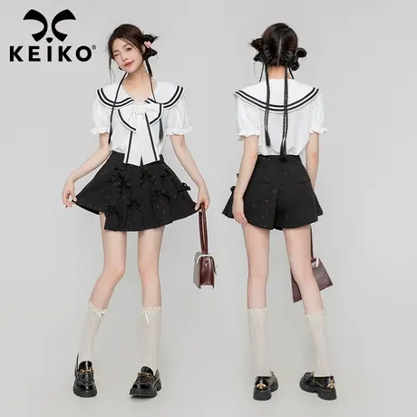 清冷学姐 日系学院风白色衬衫女夏季高级感海军领泡泡袖上衣衬衫商品大图