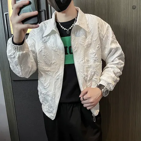 秋冬季时尚休闲痞帅男夹克叶子图案花色潮牌潮流个性薄款ins外套商品大图