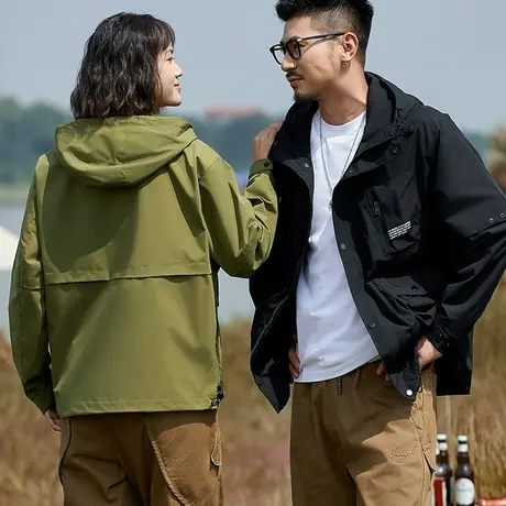 潮流百搭连帽休闲男外套休闲潮流情侣夹克外套大码男夹克外套外衣图片