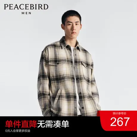 太平鸟男装 2023秋季新款衬衫休闲衬衫格纹长袖纯棉男士上衣外套Y图片