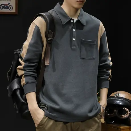 美式重磅polo卫衣男潮牌大码春季2024新款男士长袖内搭男款春秋款图片