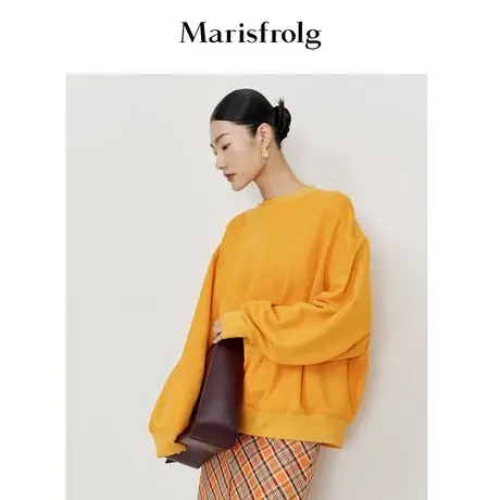 【梵高橙】玛丝菲尔春季新款橙色圆领卫衣上衣宽松休闲女装商品大图