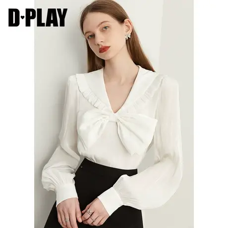DPLAY秋装季新款甜美公主风木耳边娃娃领鎏光纱设计感白色小衫商品大图