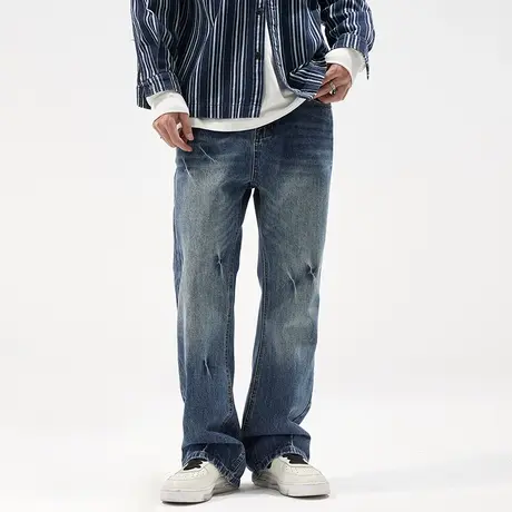 微喇叭牛仔裤男潮牌宽松直筒美式休闲高街裤子高个子加长版拖地裤商品大图