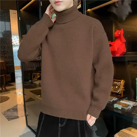 高领毛衣男秋冬软糯一体绒内搭纯色毛线衣青少年保暖打底针织衫男图片