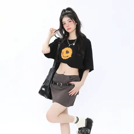 像素印花短袖t恤女夏季2024新款情侣装宽松半袖纯棉复古潮牌上衣图片