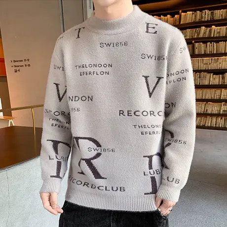 毛衣男秋冬季潮牌针织衫宽松帅气青少年潮流毛线衣水貂绒外套男装商品大图