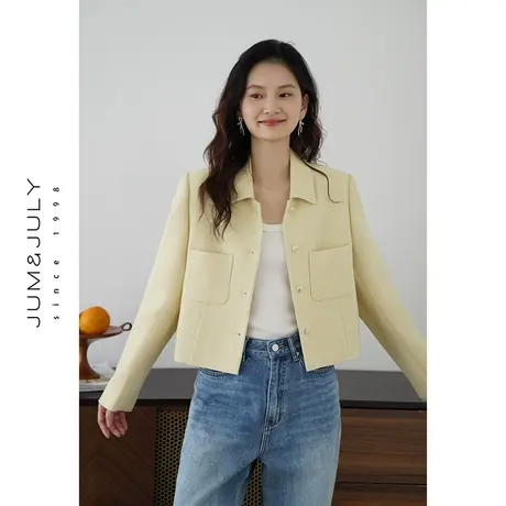 嘉茱莉2024春季新款翻领小香风外套女小个子短款上衣女士短外套图片