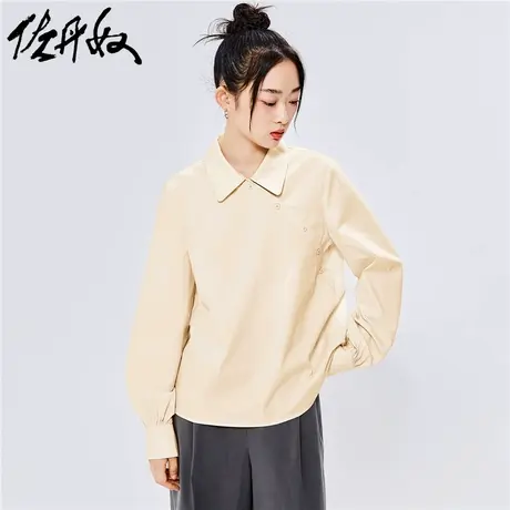 佐丹奴衬衫女装中国风斜门襟宽松长袖休闲衬衫 18342624图片