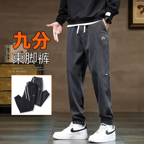 秋天男款加肥加大码胖子九分休闲裤子春秋款高端束脚潮牌工装秋季商品大图