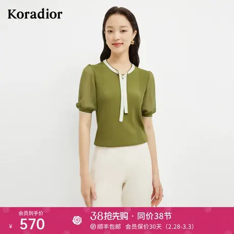 珂莱蒂尔夏季新款气质亲肤舒适冰丝设计感透气轻薄针织衫女士上衣商品大图