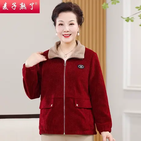 妈妈春装2024新款灯芯绒夹克外套阔太太中老年人女奶奶装秋上衣服商品大图