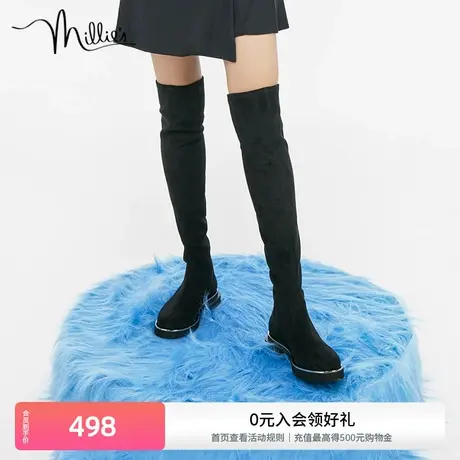 millie's/妙丽21冬商场同款弹力绒布时尚显瘦过膝女长靴SCX51DC1图片