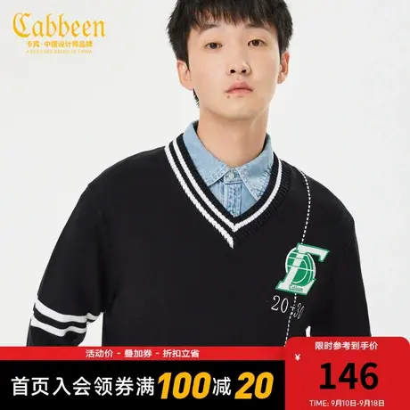 卡宾男装美式复古针织衫秋冬新款潮流字母刺绣宽松毛衣休闲H图片