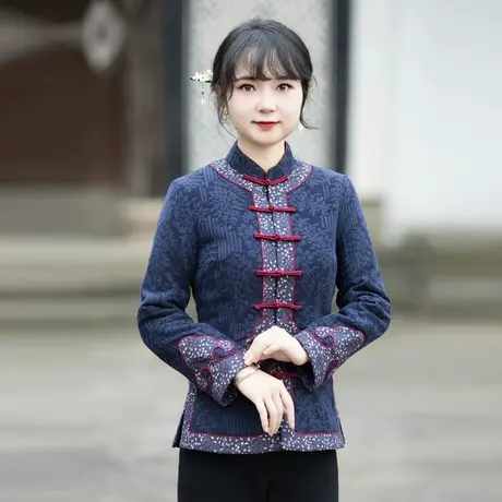 筠雅唐装改良旗袍式上衣女冬装新款棉衣中国风夹棉保暖外套23J672商品大图