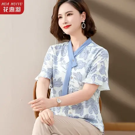 妈妈夏装雪纺衫中年女装小衫上衣40岁50中老年女洋气时尚打底衫商品大图