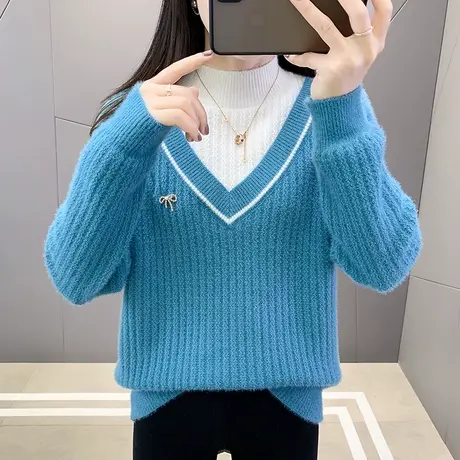 半高领毛衣女春装新款韩版宽松外穿套头加厚内搭长袖针织打底衫女图片