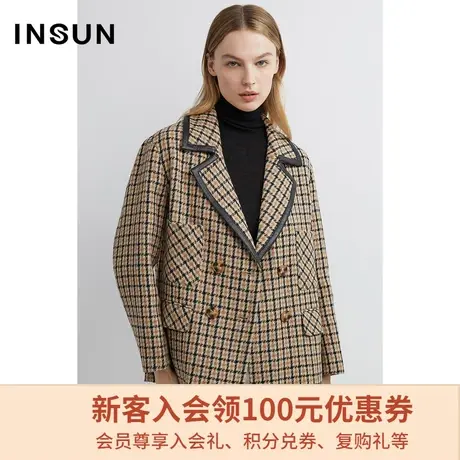 恩裳商场同款冬季时尚格纹干练气质通勤舒适羊毛百搭毛呢外套女商品大图