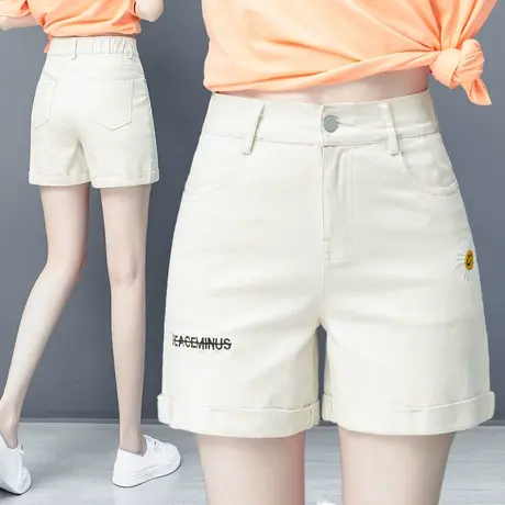 白色牛仔短裤女2023秋季新款潮时尚高腰显瘦宽松五分a字阔腿热裤商品大图