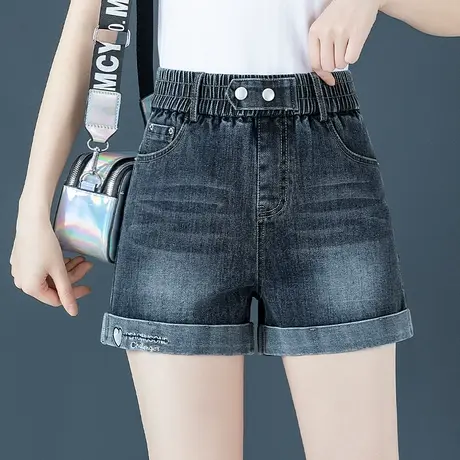 小个子短裤女夏季牛仔裤黑灰色直筒薄款2023复古时尚卷边辣妹热裤图片