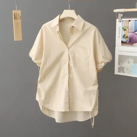 2023新款夏季薄款简约衬衫女短袖设计感小众衬衣时尚洋气上衣宽松商品大图