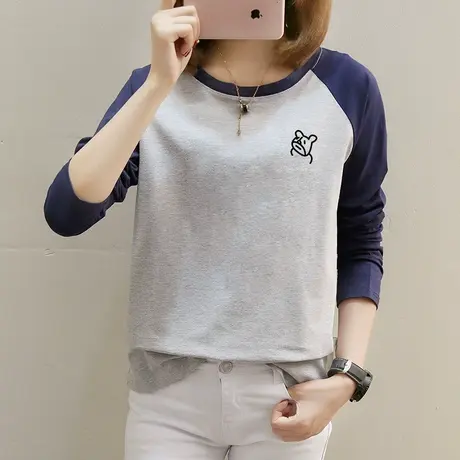长袖t恤女学生宽松百搭纯棉上衣2022年秋装新款韩版宽松圆领内搭商品大图