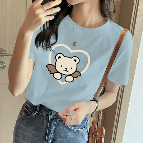 美式短袖t恤衫女上衣2023新款夏装洋气减龄纯棉半袖正肩体恤汗衫图片