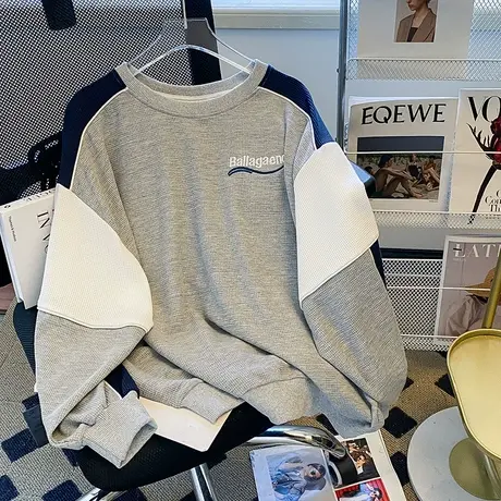 美式复古设计感撞色卫衣女春秋薄款2023新款宽松慵懒chic上衣潮牌商品大图