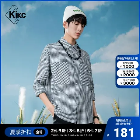 kikc长袖衬衫春季新款男士长袖宽松纯棉休闲潮流格子帅气衬衣图片
