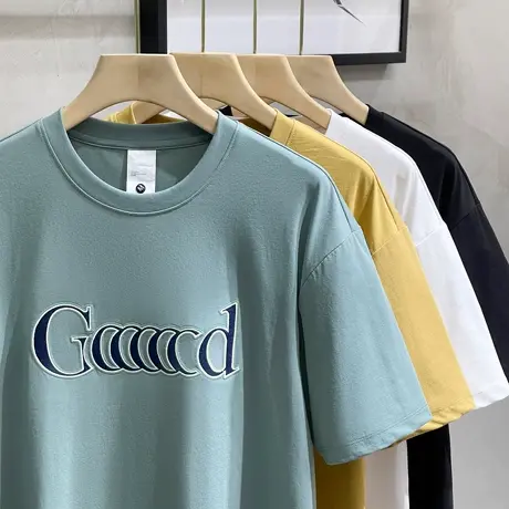 短袖T恤男2023夏季薄款潮流百搭美式休闲体恤丝光纯棉打底衫男装商品大图