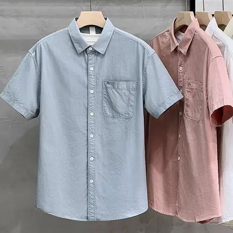 纯棉衬衫男短袖夏季薄款潮流牛仔衬衣男士休闲男装上衣服2023新款商品大图