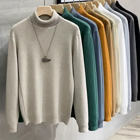 2023秋冬季高领毛衣男潮流针织衫春秋上衣打底衫宽松韩版中领线衣商品大图