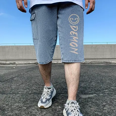 300斤胖子重磅牛仔七分裤加肥加大码口袋宽松7分裤潮流夏季肥佬图片