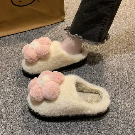 棉拖鞋女士外出家居冬季花朵软底2023年新款保暖包跟月子拖鞋产后商品大图