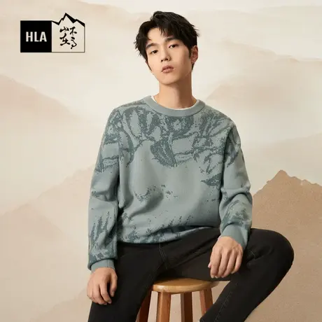 HLA/海澜之家循迹山不在高系列长袖针织衫23秋季新款花纹套头衫男商品大图