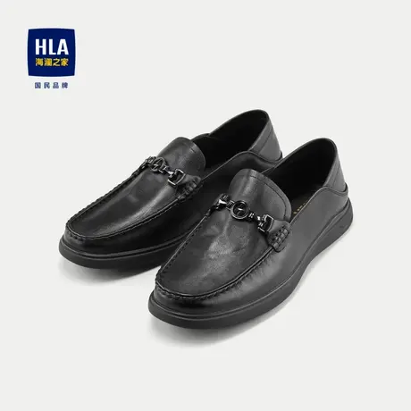 HLA/海澜之家一脚蹬休闲皮鞋24新款舒适柔软透气加宽楦型质感男鞋商品大图