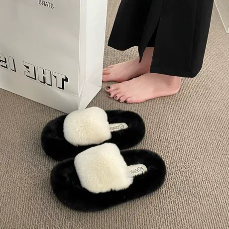网红毛毛拖鞋女外穿秋冬时尚孕妇懒人办公室内厚底高级感毛绒棉拖图片