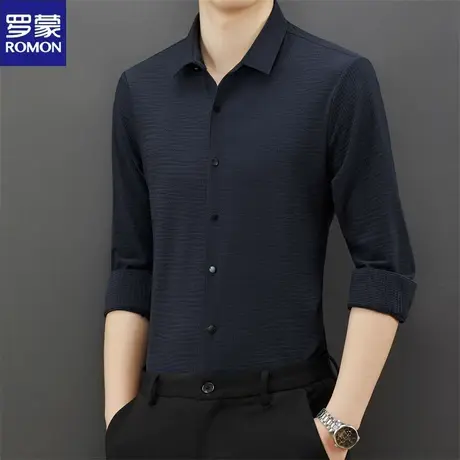 罗蒙新款高档无痕垂感弹力衬衫男士长袖商务休闲潮流免烫抗皱衬衣图片