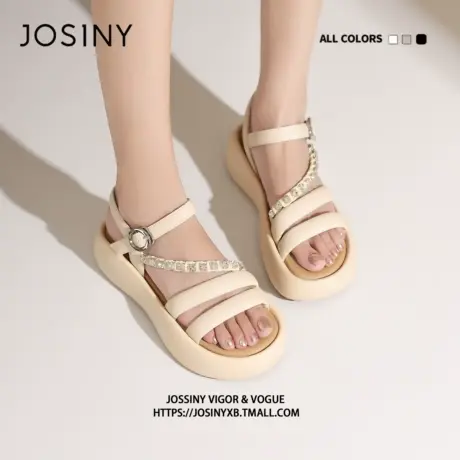 Josiny/卓诗尼罗马水钻绕带厚底凉鞋女夏季2023新款软底百搭女鞋商品大图