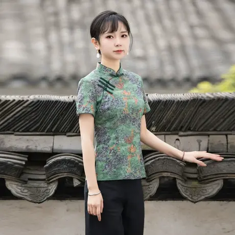 筠雅唐装女装中国风旗袍上衣2023新款复古时尚收腰显瘦中式茶服图片
