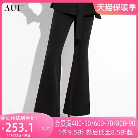 AUI黑色高级感气质阔腿裤女2023秋季新款设计感小众收腰修身长裤商品大图