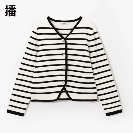 商场同款播2023秋季新品条纹肌理V领拼接针织开衫女DDQ2UD5160商品大图