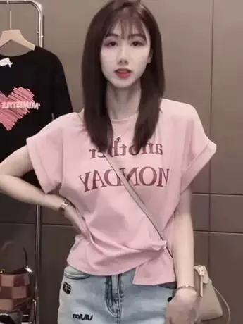 夏季印花短袖t恤女2023年新款时尚宽松正肩上衣设计感修身显廋潮图片