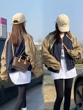 复古撞色棒球服外套女2023春秋款小个子休闲短款开衫夹克上衣欧货图片