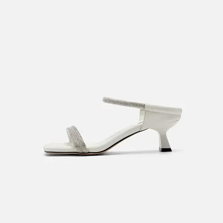 Nine West/玖熙2025夏新款高跟一字带凉鞋羊皮双条带方头百搭女鞋商品大图