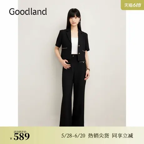 Goodland美地女装2024夏季微喇袖织带香风短外套图片