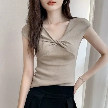 韩版扭结设计感V领针织背心女2025春秋新款高级感坎肩纯色上衣ins商品大图