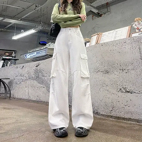 唐狮工装休闲裤女2024秋冬季新款宽松百搭高腰多口袋阔腿长裤子GT图片