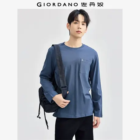 佐丹奴T恤男装纯棉字母刺绣口袋针织圆领长袖T恤 01024807商品大图